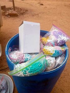 Barrel of rosaries donated to Burkina Faso.